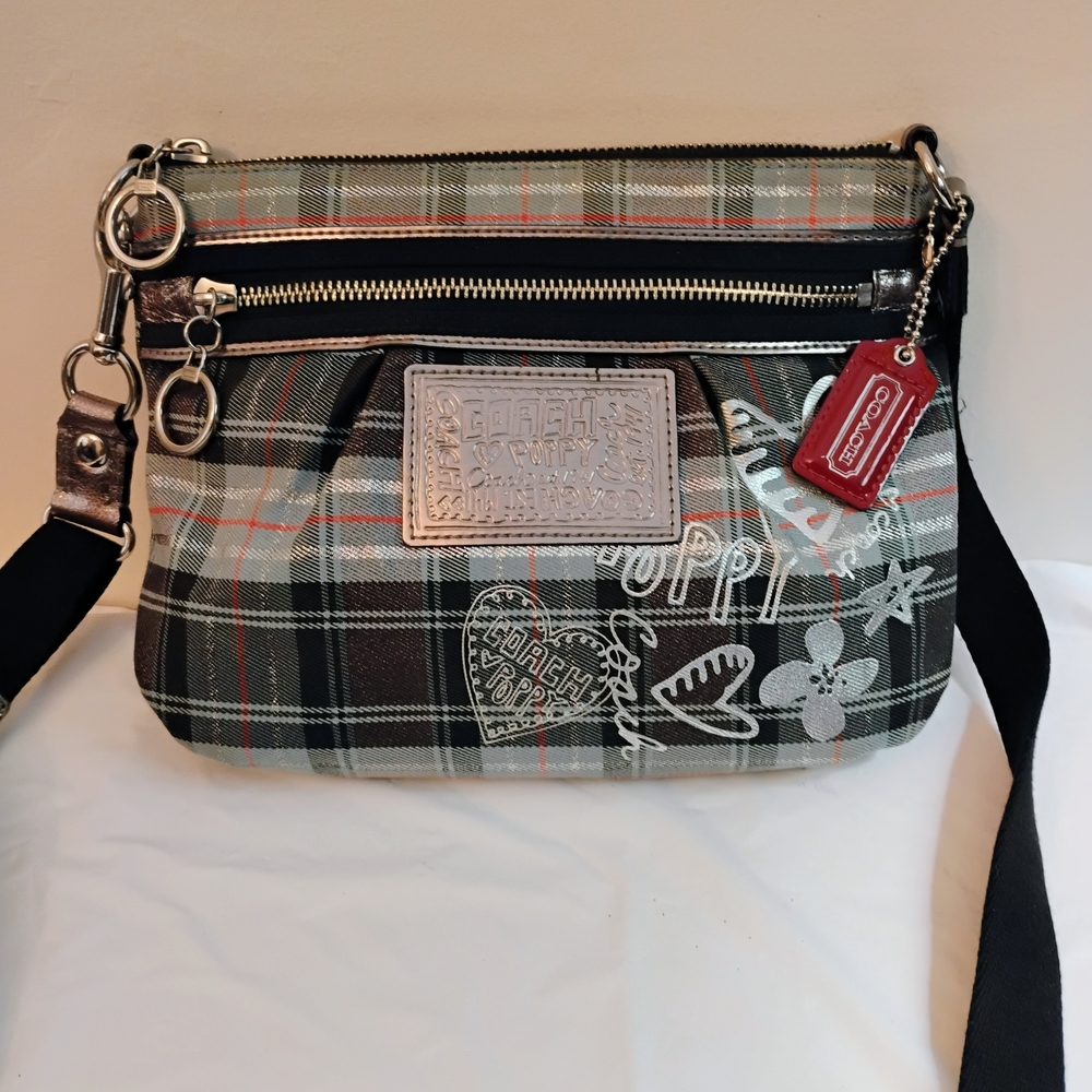 Coach Plaid Crossbody Bag - Black and Gray